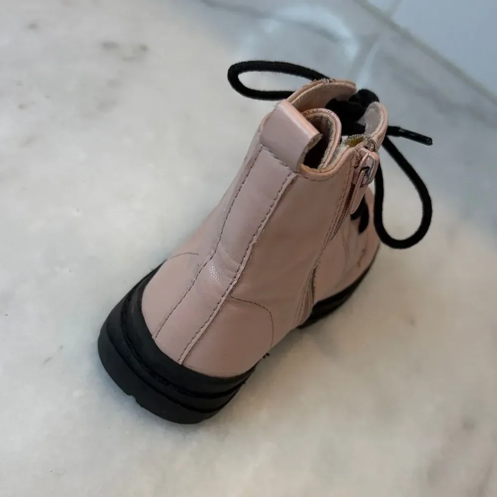 Zara Boots Shoes Pink Lace-Up Kids Combat Boots